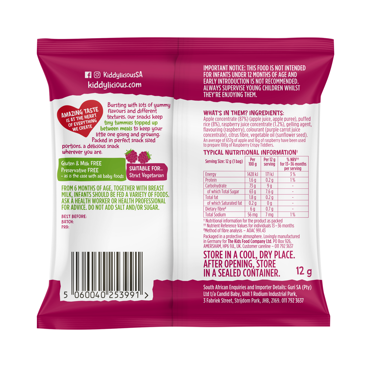 Kiddylicious Crispy Tiddlers - Raspberry