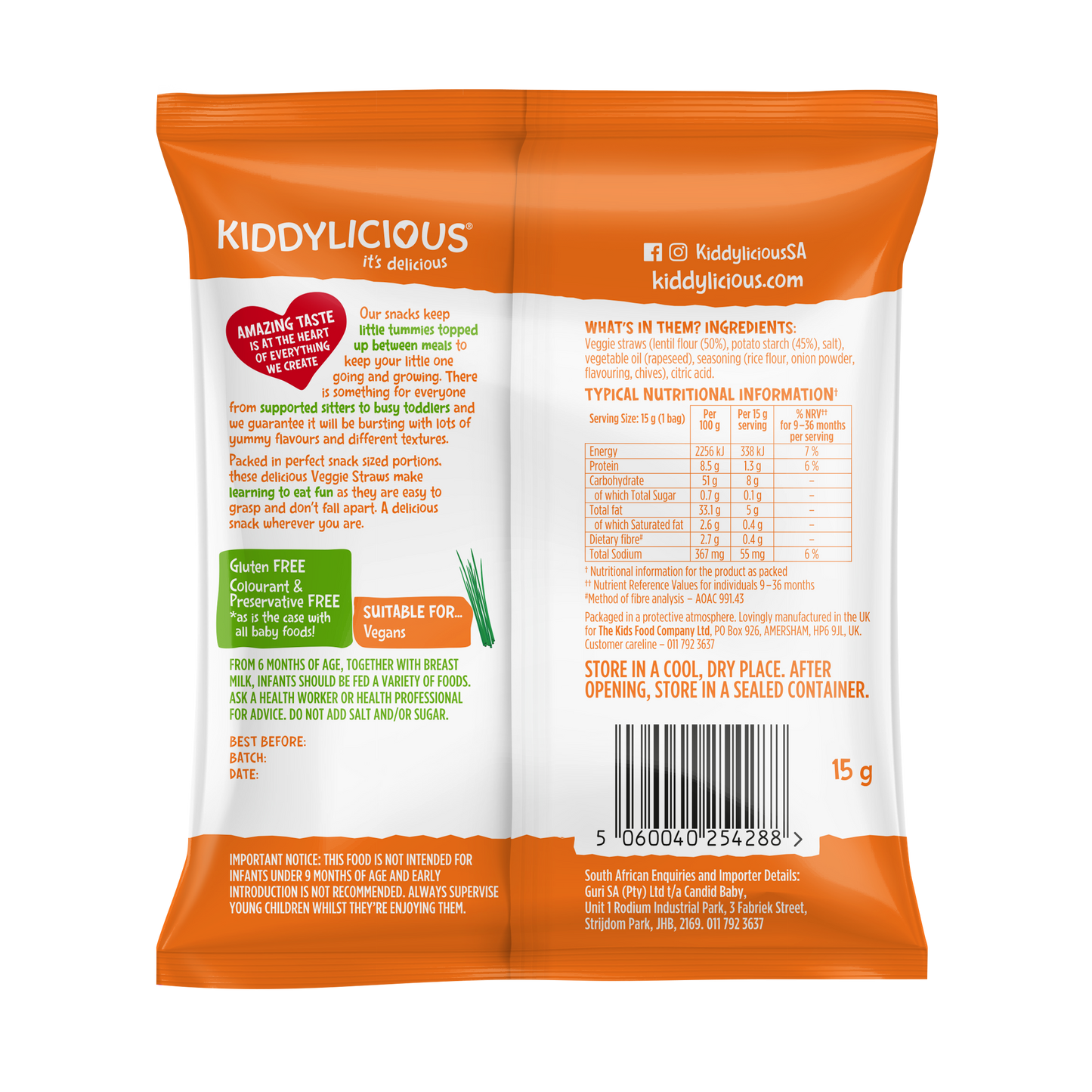 Kiddylicious Sour Cream And Chives Flavoured Veggie Straws