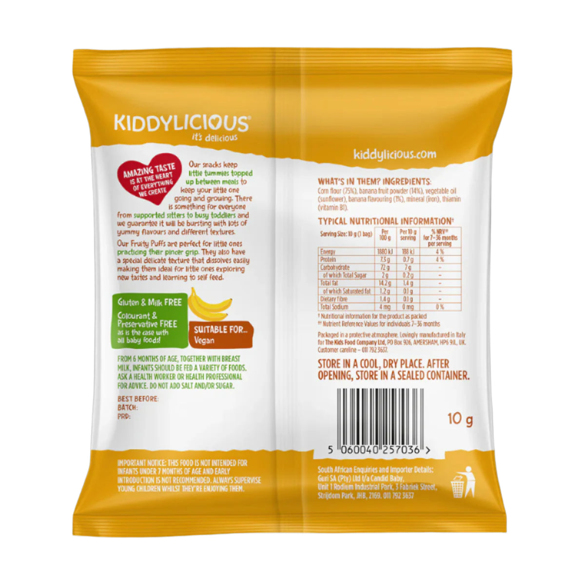 Kiddylicious Fruity Puffs - Banana