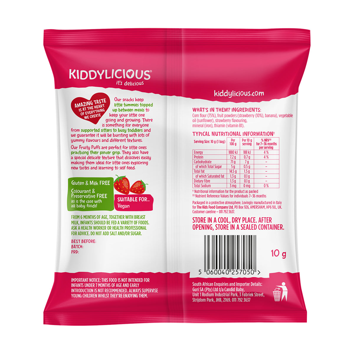 Kiddylicious Fruity Puffs - Strawberry