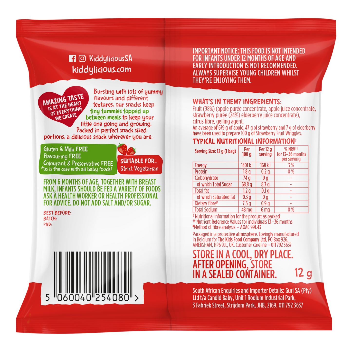 Kiddylicious Fruit Wriggles - Strawberry